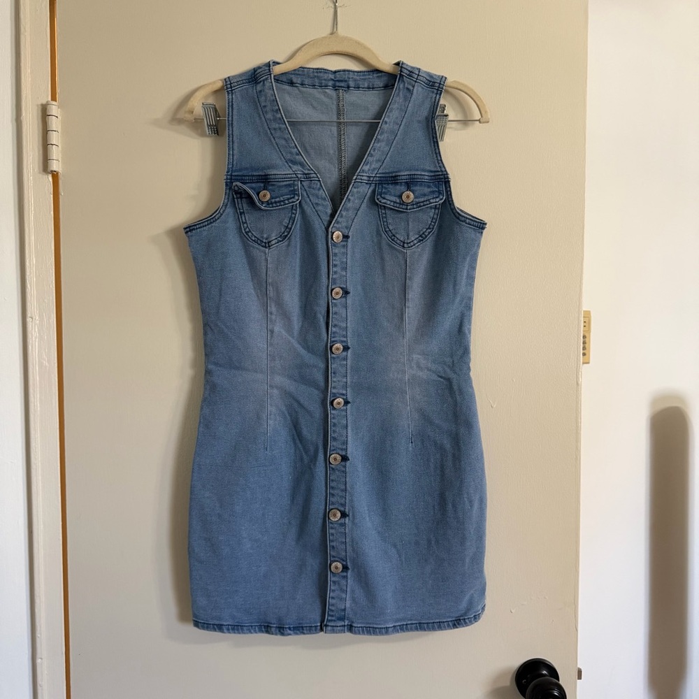 Light Blue Denim Button-Front Dress